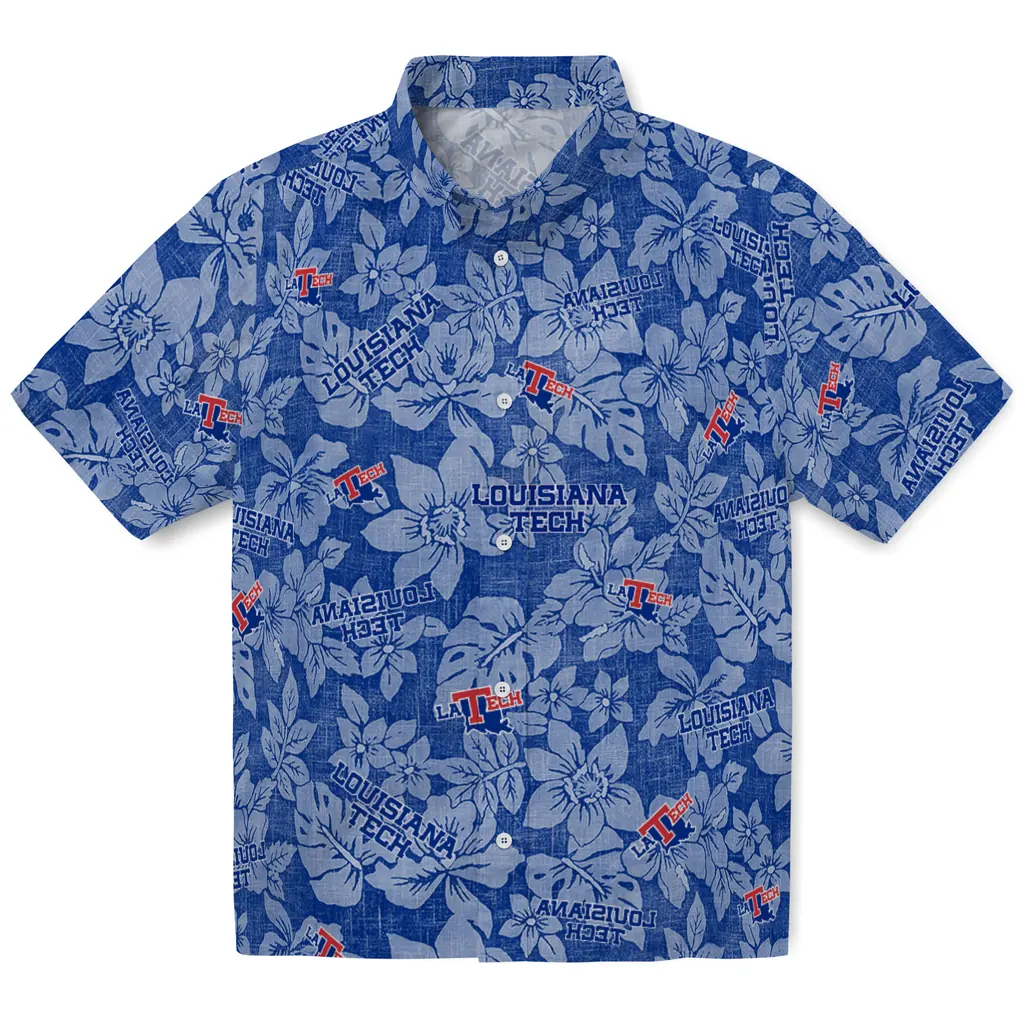 LA Tech Hawaiian Shirt - Hibiscus Oasis la tech hibiscus oasis blue hawaiian shirts best selling
