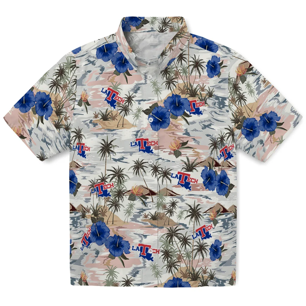LA Tech Hawaiian Shirt - Hibiscus Seaside la tech hibiscus seaside white hawaiian shirts best selling