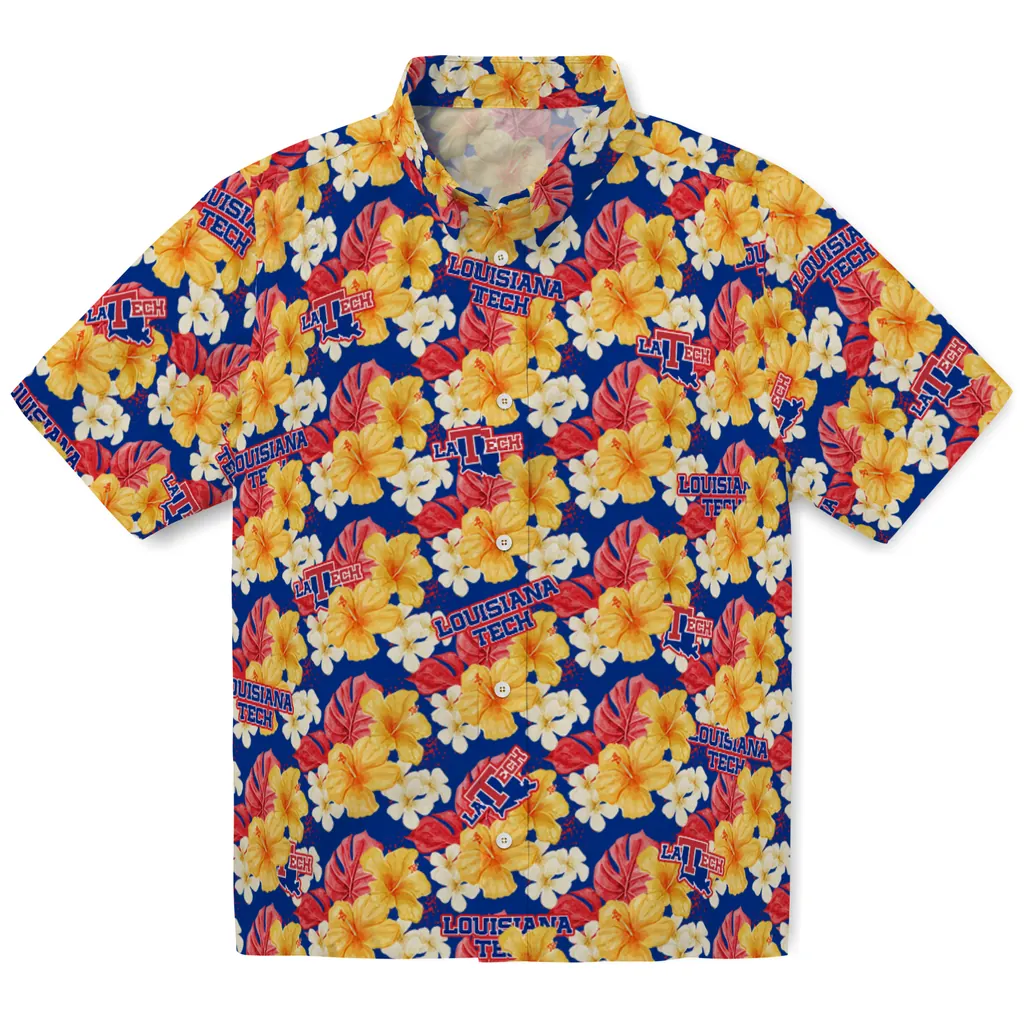 LA Tech Hawaiian Shirt - Hibiscus Tropics la tech hibiscus tropics blue yellow hawaiian shirts best selling