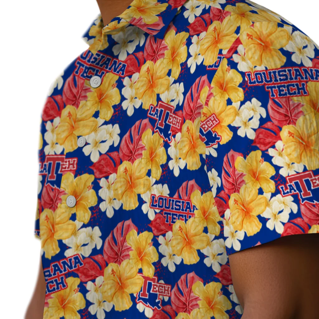 LA Tech Hawaiian Shirt - Hibiscus Tropics la tech hibiscus tropics blue yellow hawaiian shirts trendy