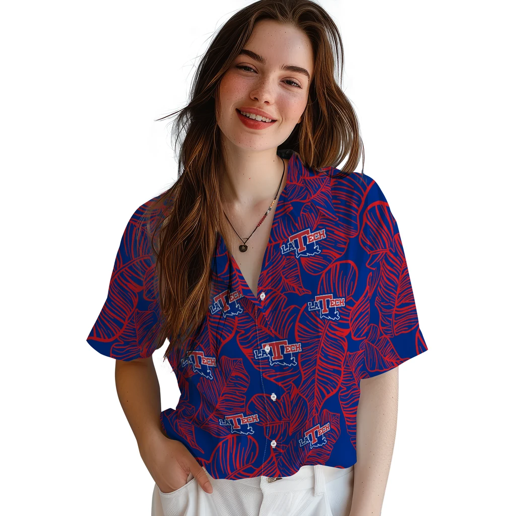 LA Tech Hawaiian Shirt - Leaf Outline la tech leaf outline blue hawaiian shirts latest model