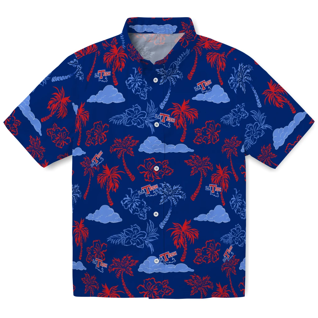 LA Tech Hawaiian Shirt - Palm And Clouds la tech palm and clouds blue hawaiian shirts best selling