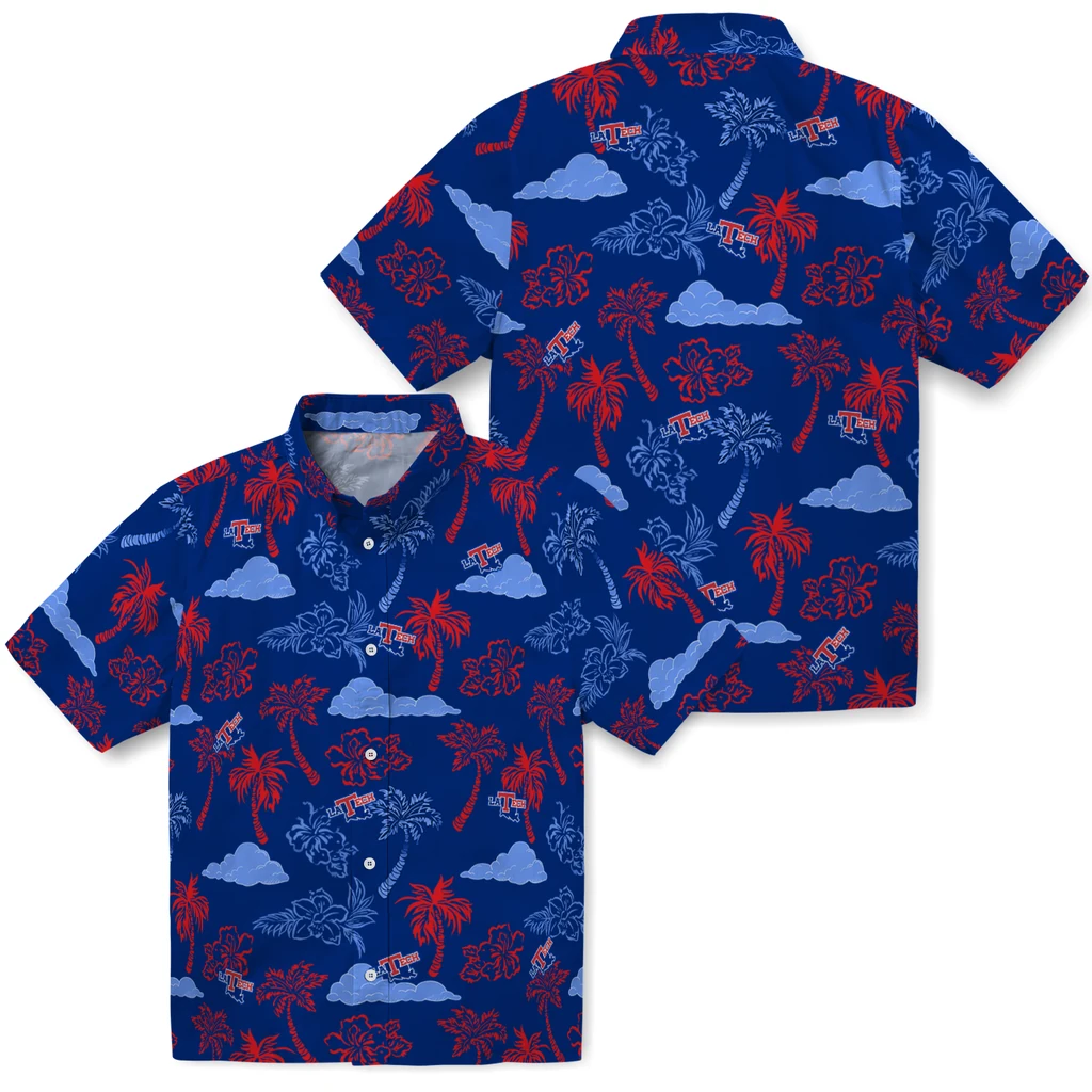 LA Tech Hawaiian Shirt - Palm And Clouds la tech palm and clouds blue hawaiian shirts high quality