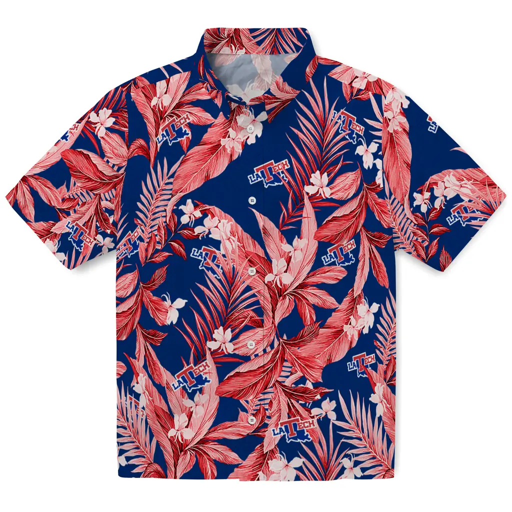 LA Tech Hawaiian Shirt - Palm Leaves la tech palm leaves blue hawaiian shirts best selling