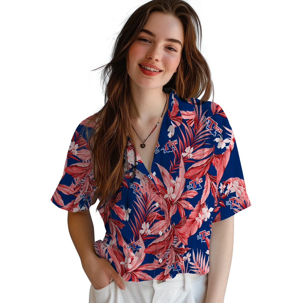 LA Tech Hawaiian Shirt - Palm Leaves la tech palm leaves blue hawaiian shirts latest model