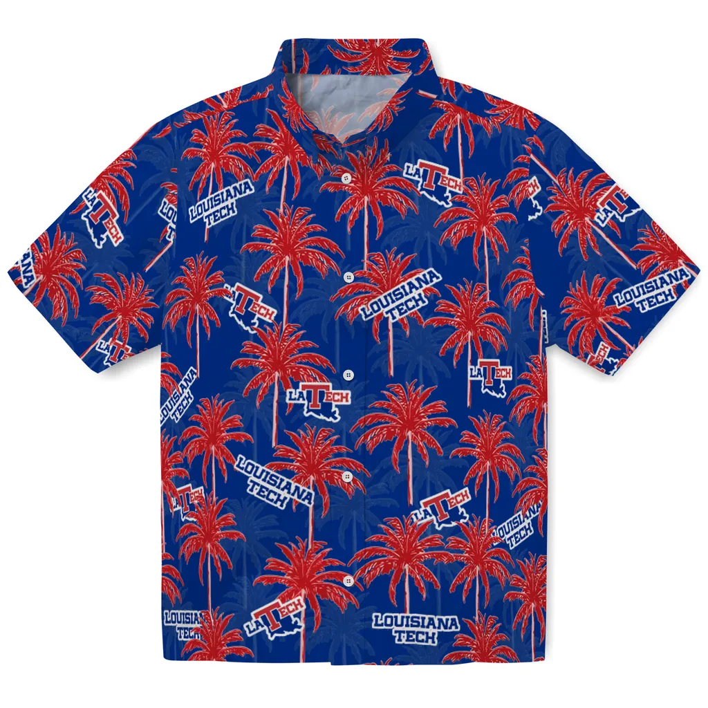 LA Tech Hawaiian Shirt - Palm Tree Motif la tech palm grove blue hawaiian shirts best selling