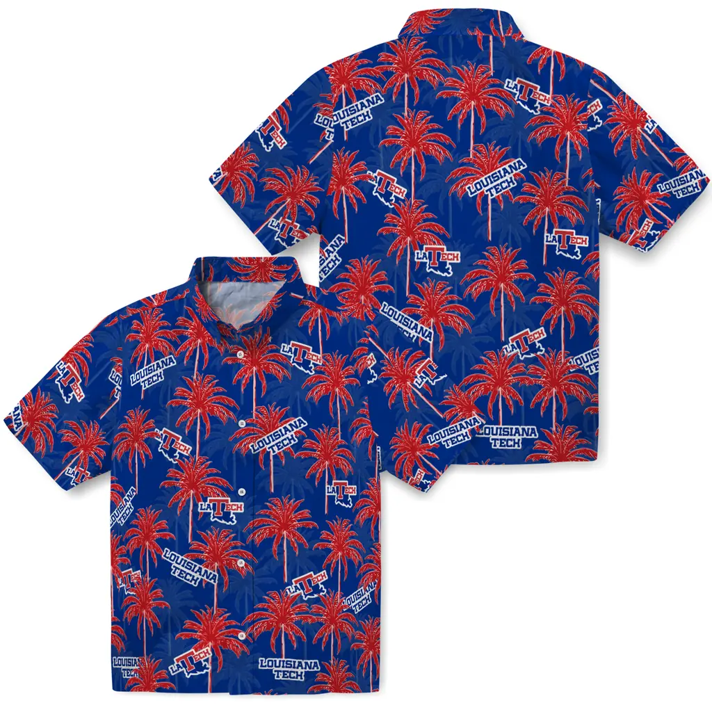 LA Tech Hawaiian Shirt - Palm Tree Motif la tech palm grove blue hawaiian shirts high quality