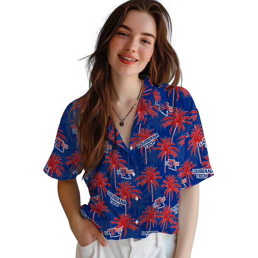 LA Tech Hawaiian Shirt - Palm Tree Motif la tech palm grove blue hawaiian shirts latest model