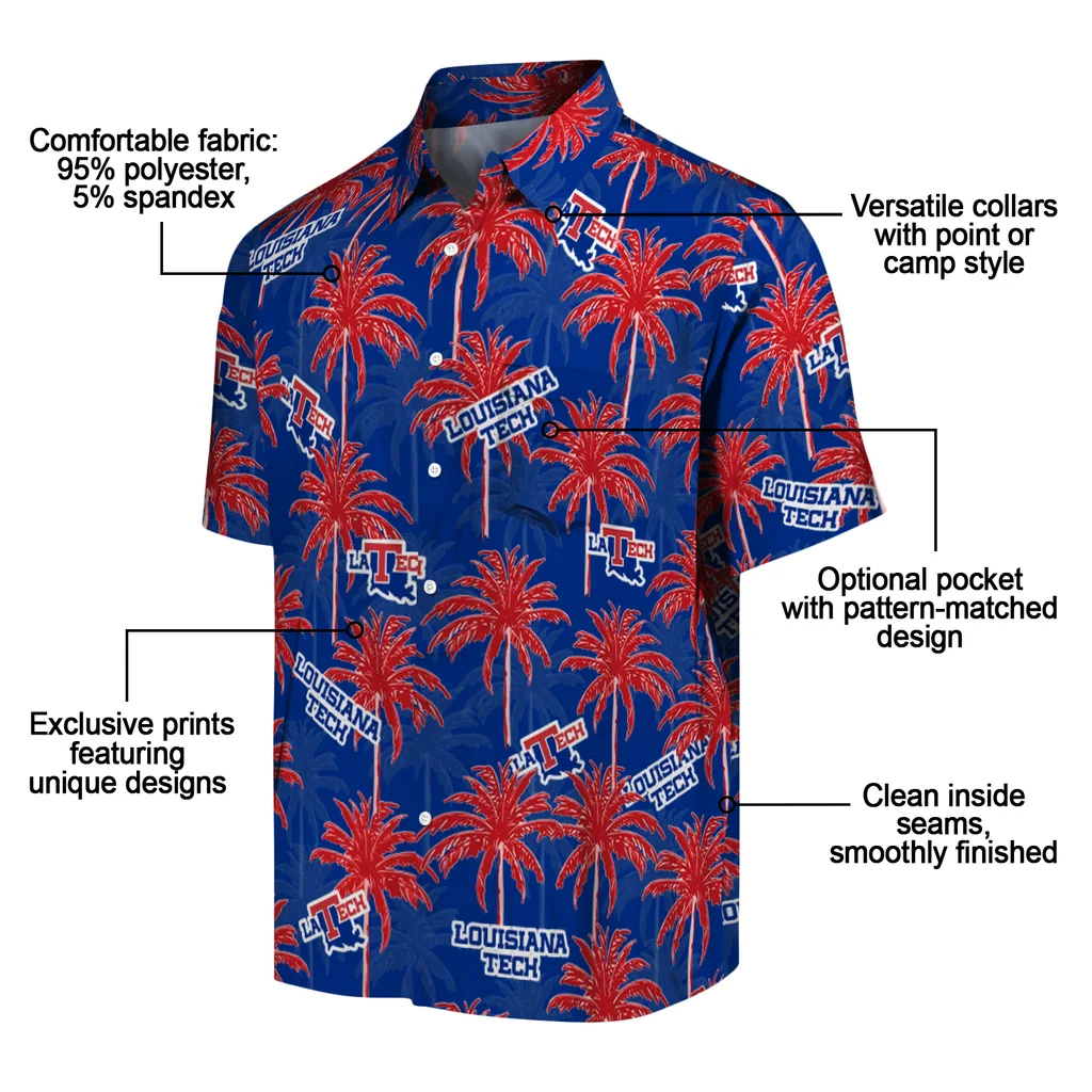 LA Tech Hawaiian Shirt - Palm Tree Motif la tech palm grove blue hawaiian shirts new arrival
