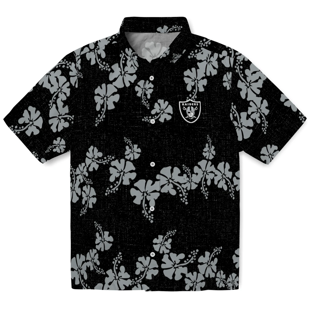 Las Vegas Raiders Hawaiian Shirt - 50th State Flower las vegas raiders hibiscus petals black hawaiian shirts best selling