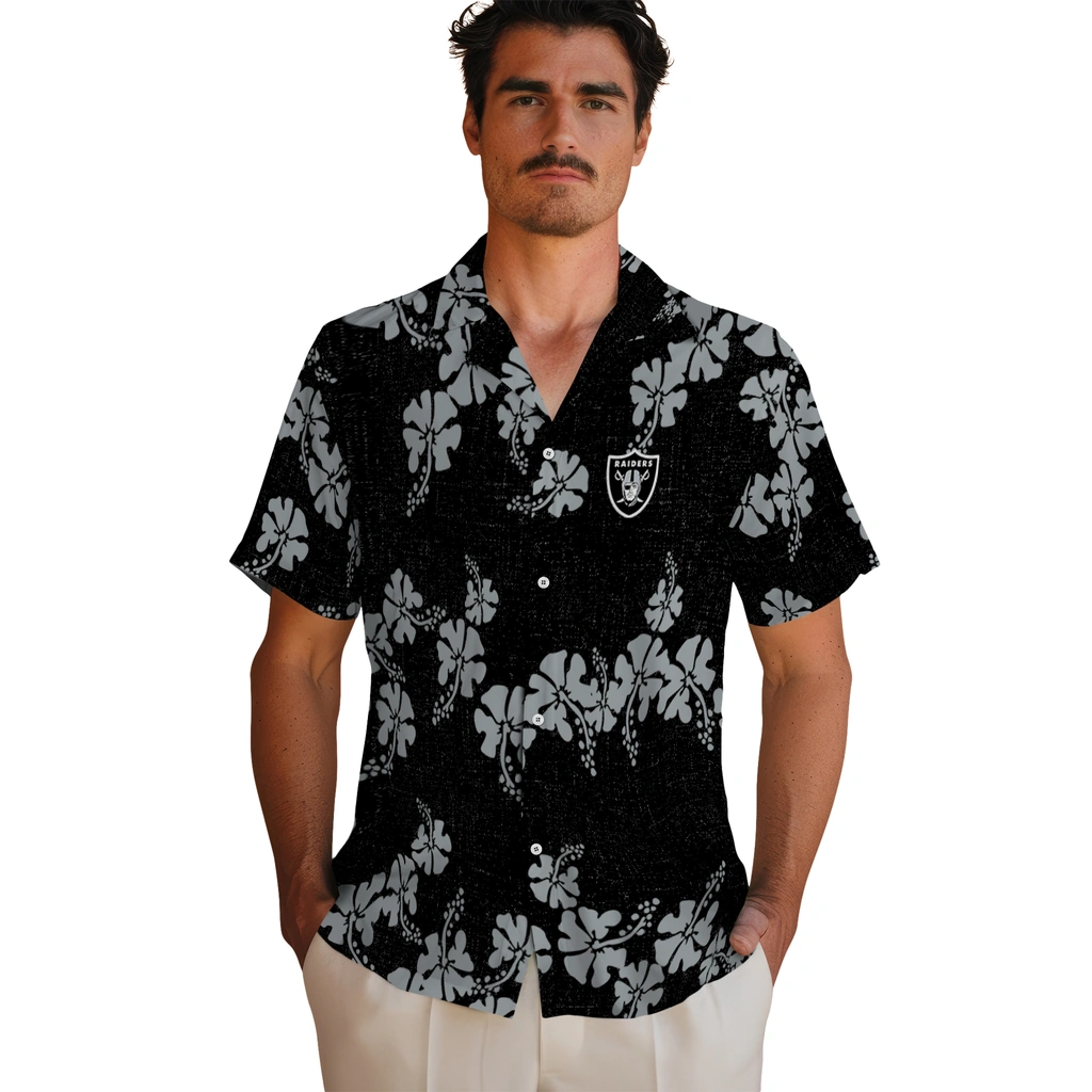 Las Vegas Raiders Hawaiian Shirt - 50th State Flower las vegas raiders hibiscus petals black hawaiian shirts fashion forward