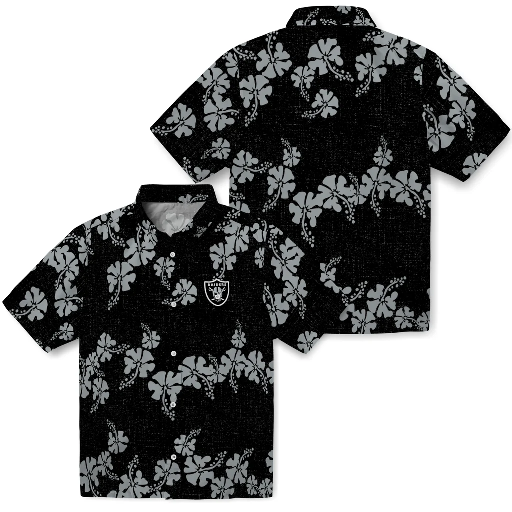 Las Vegas Raiders Hawaiian Shirt - 50th State Flower las vegas raiders hibiscus petals black hawaiian shirts high quality