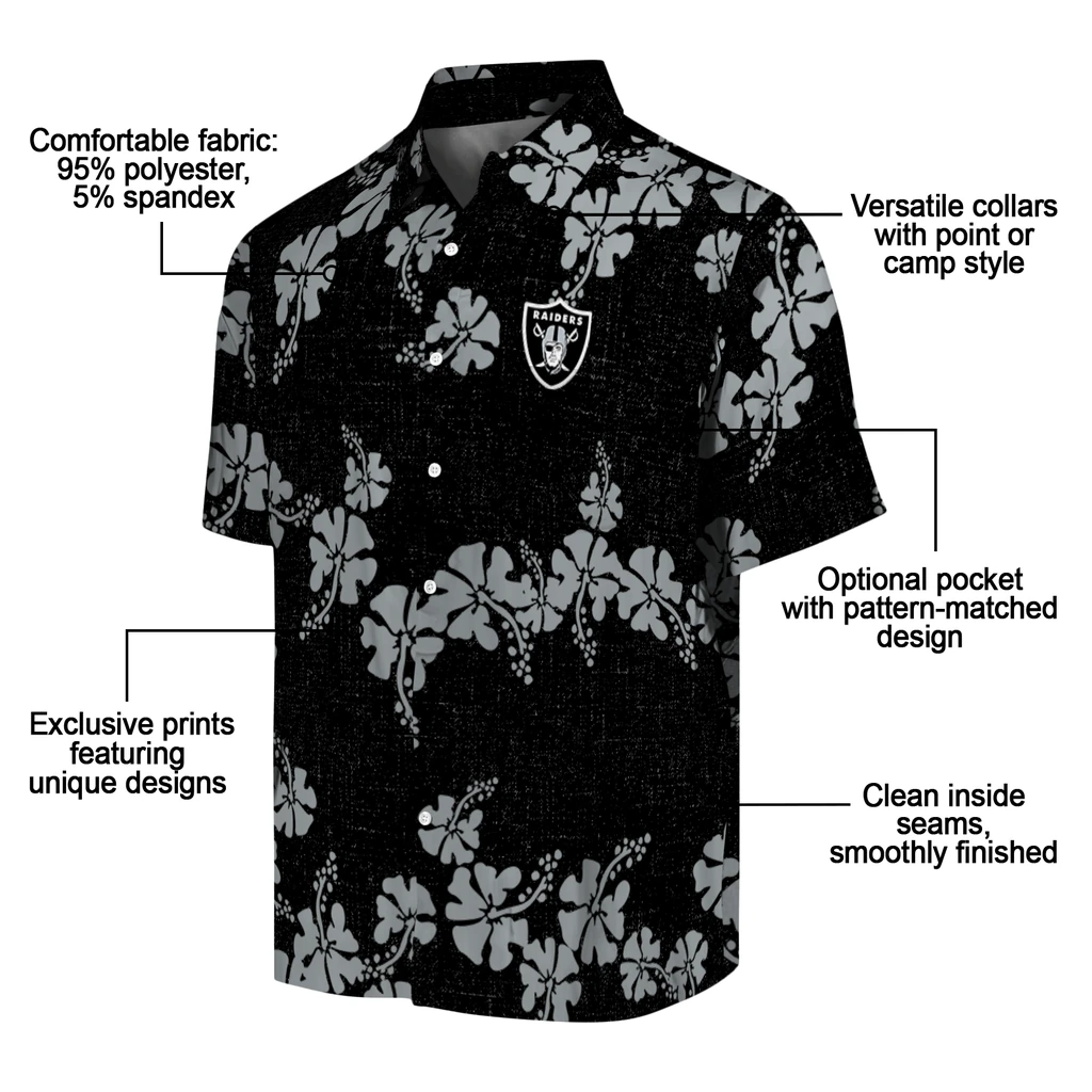 Las Vegas Raiders Hawaiian Shirt - 50th State Flower las vegas raiders hibiscus petals black hawaiian shirts new arrival