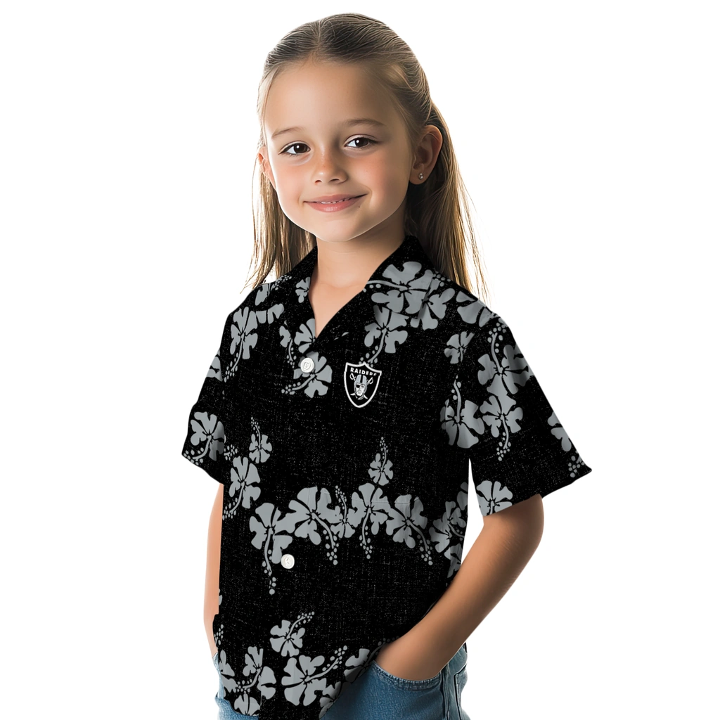 Las Vegas Raiders Hawaiian Shirt - 50th State Flower las vegas raiders hibiscus petals black hawaiian shirts premium grade