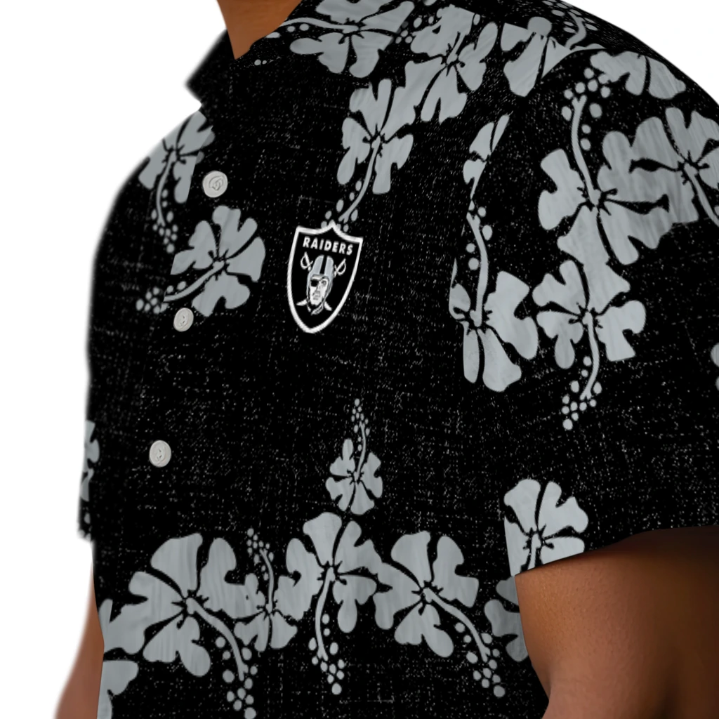 Las Vegas Raiders Hawaiian Shirt - 50th State Flower las vegas raiders hibiscus petals black hawaiian shirts trendy