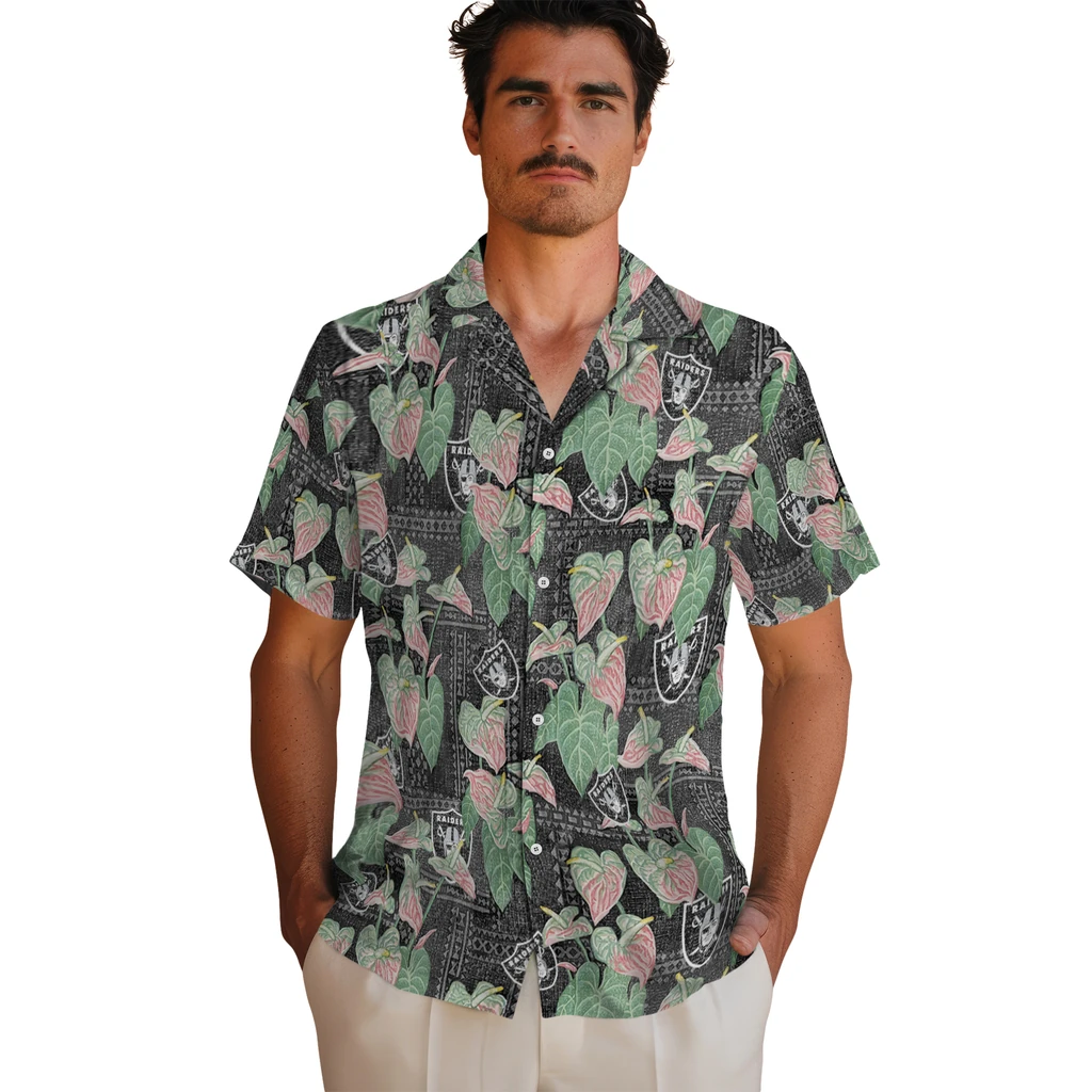 Las Vegas Raiders Hawaiian Shirt - Anthurium Overlay las vegas raiders anthurium overlay black hawaiian shirts fashion forward
