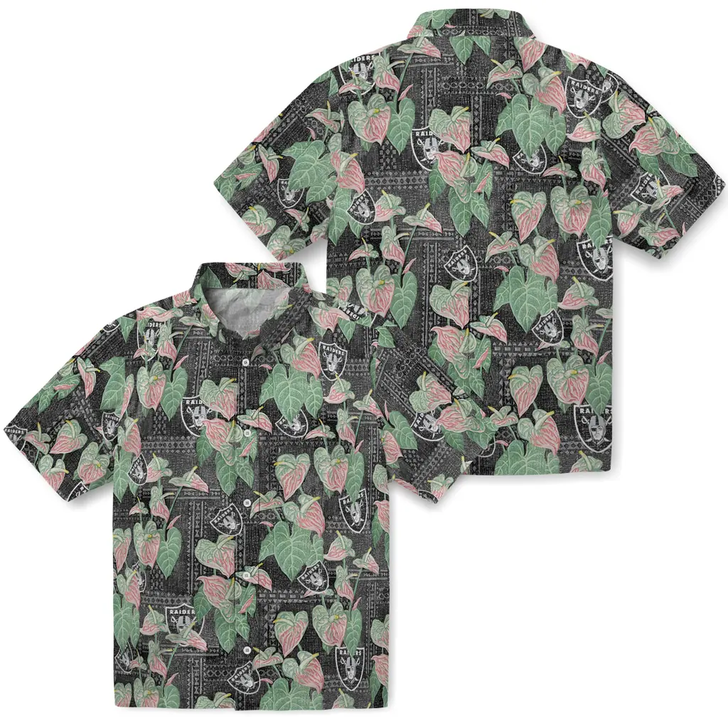 Las Vegas Raiders Hawaiian Shirt - Anthurium Overlay las vegas raiders anthurium overlay black hawaiian shirts high quality