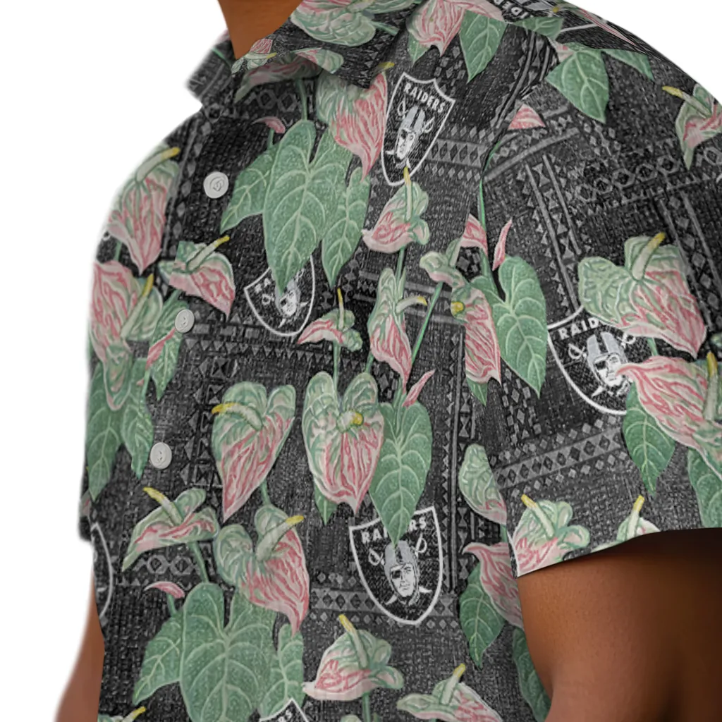 Las Vegas Raiders Hawaiian Shirt - Anthurium Overlay las vegas raiders anthurium overlay black hawaiian shirts trendy