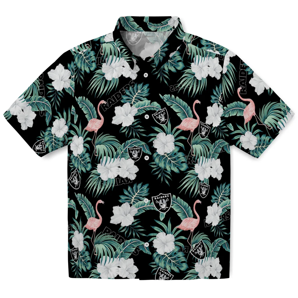 Las Vegas Raiders Hawaiian Shirt - Flamingo and Hibiscus las vegas raiders flamingo palms black hawaiian shirts best selling