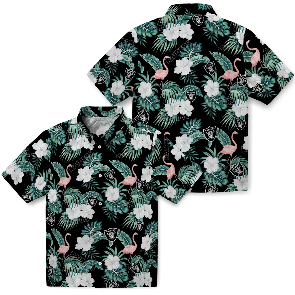 Las Vegas Raiders Hawaiian Shirt - Flamingo and Hibiscus las vegas raiders flamingo palms black hawaiian shirts high quality