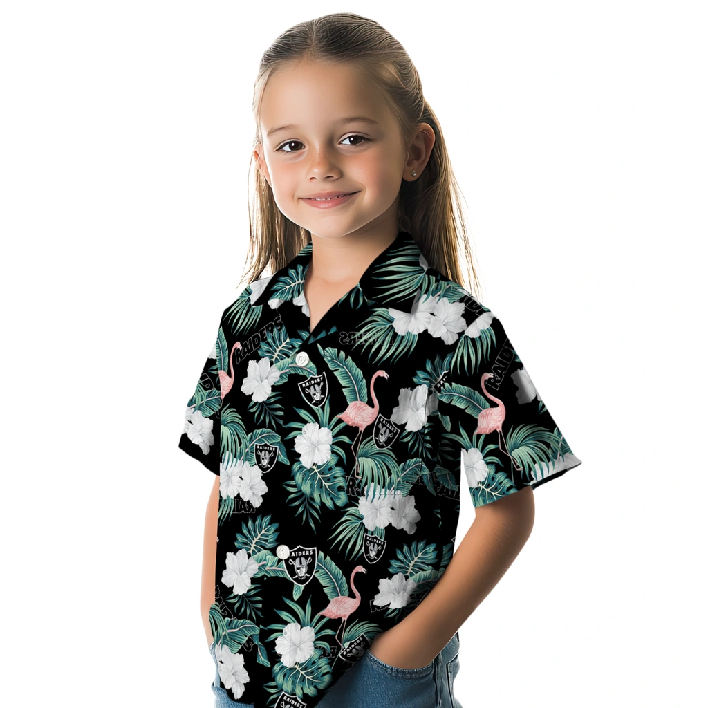 Las Vegas Raiders Hawaiian Shirt - Flamingo and Hibiscus las vegas raiders flamingo palms black hawaiian shirts premium grade