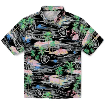 las vegas raiders flamingo retreat black hawaiian shirts best selling
