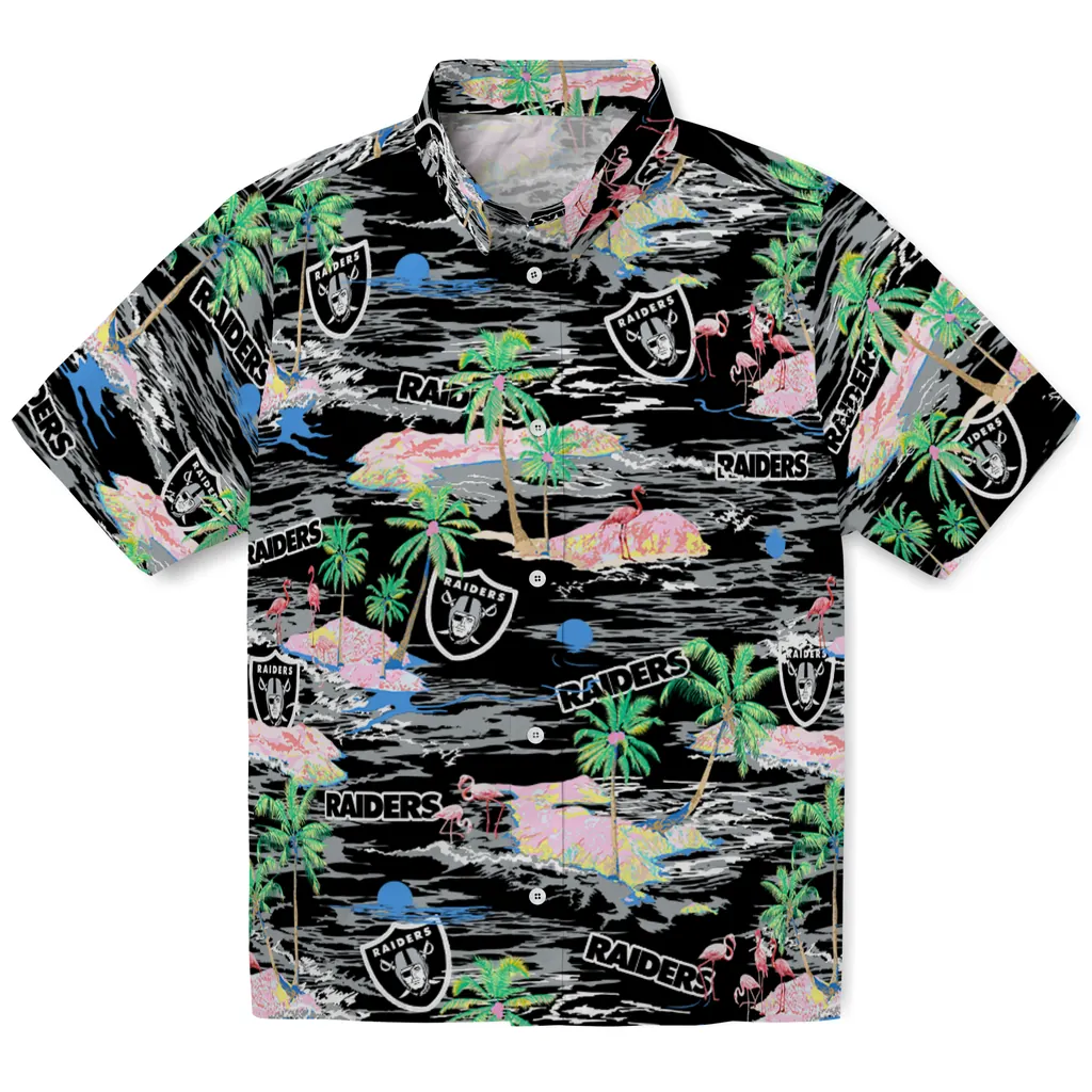 Las Vegas Raiders Hawaiian Shirt - Hawaii Island las vegas raiders flamingo retreat black hawaiian shirts best selling