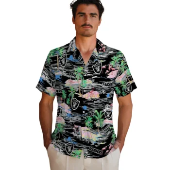 las vegas raiders flamingo retreat black hawaiian shirts fashion forward