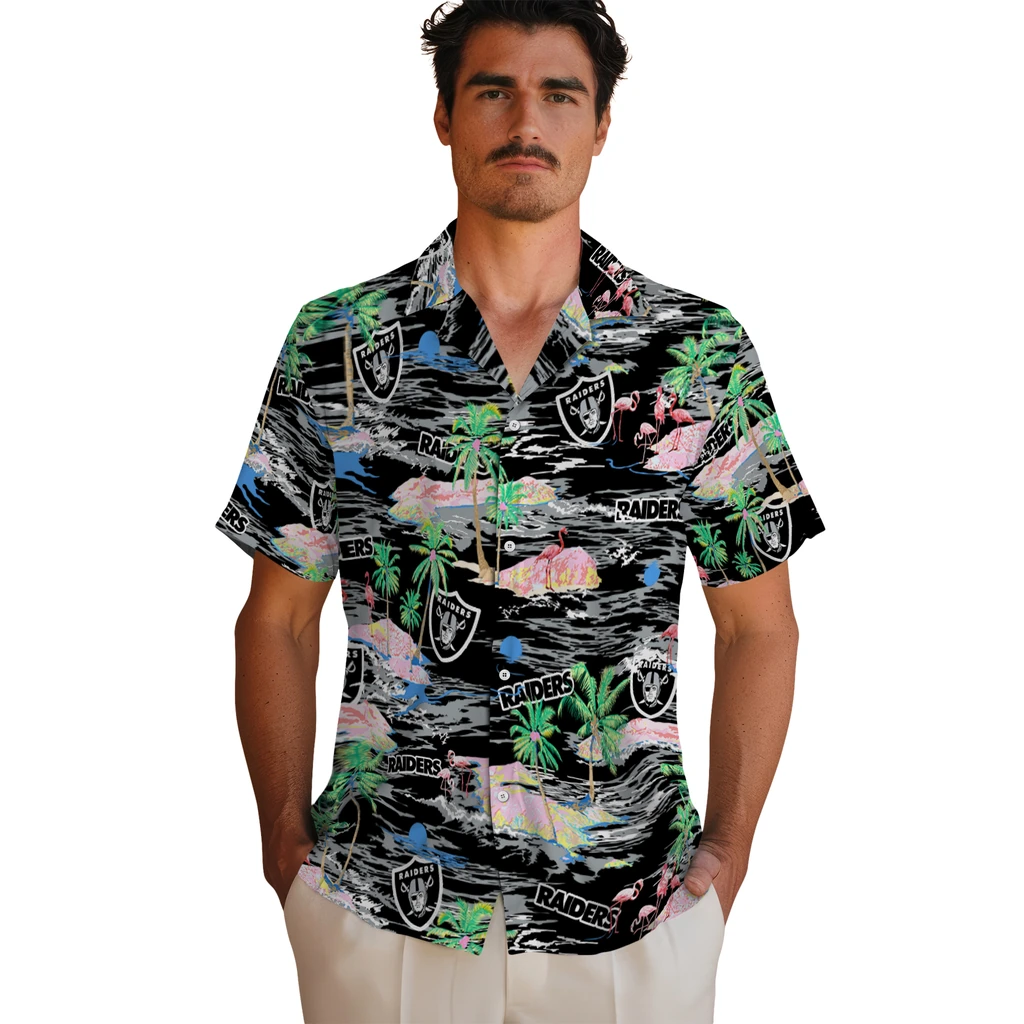 Las Vegas Raiders Hawaiian Shirt - Hawaii Island las vegas raiders flamingo retreat black hawaiian shirts fashion forward