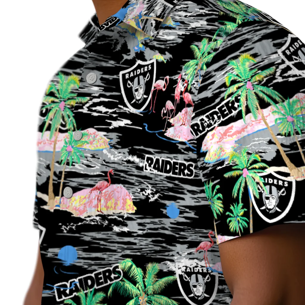 Las Vegas Raiders Hawaiian Shirt - Hawaii Island las vegas raiders flamingo retreat black hawaiian shirts trendy