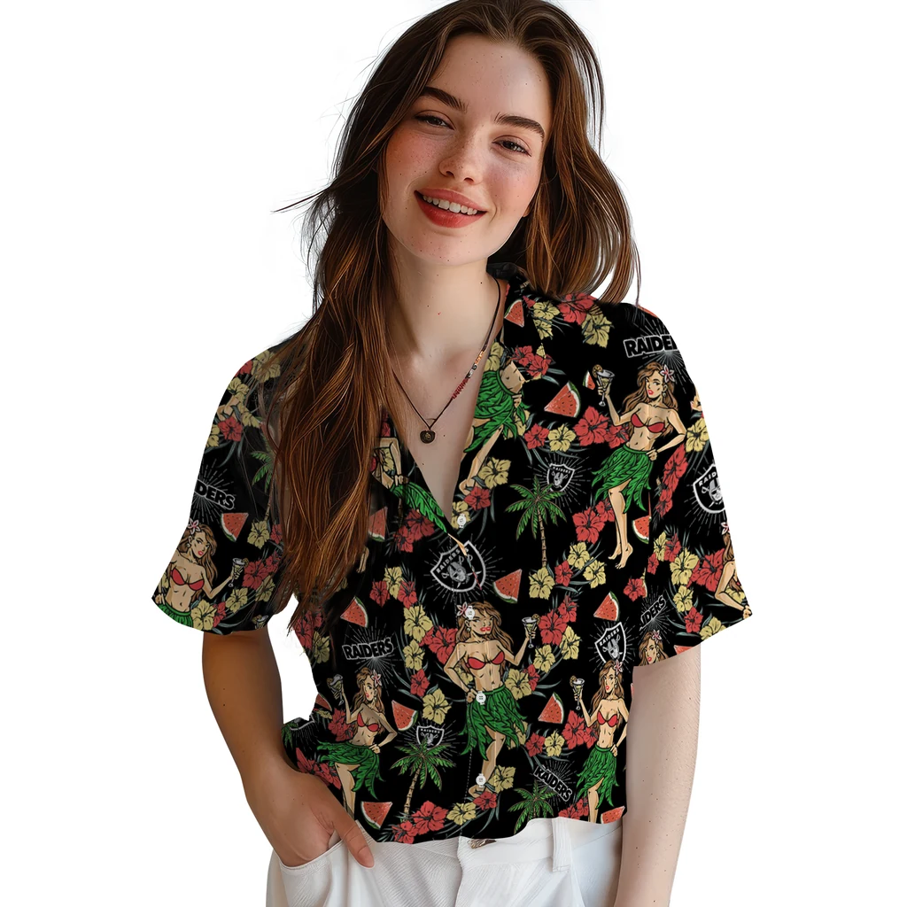 Las Vegas Raiders Hawaiian Shirt - Hawaiian Girls Design las vegas raiders hawaiian girls design black hawaiian shirts latest model