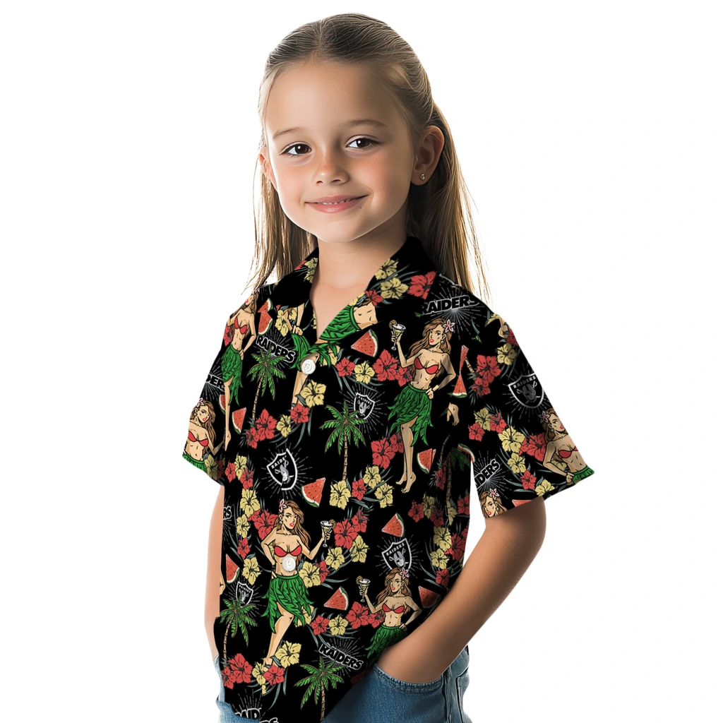 Las Vegas Raiders Hawaiian Shirt - Hawaiian Girls Design las vegas raiders hawaiian girls design black hawaiian shirts premium grade