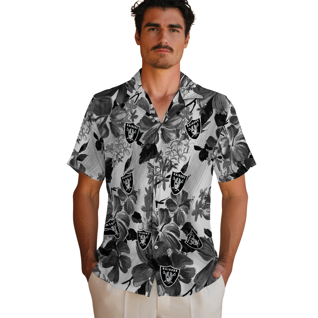 Las Vegas Raiders Hawaiian Shirt - Hibiscus Arrangement las vegas raiders hibiscus arrangement black hawaiian shirts fashion forward