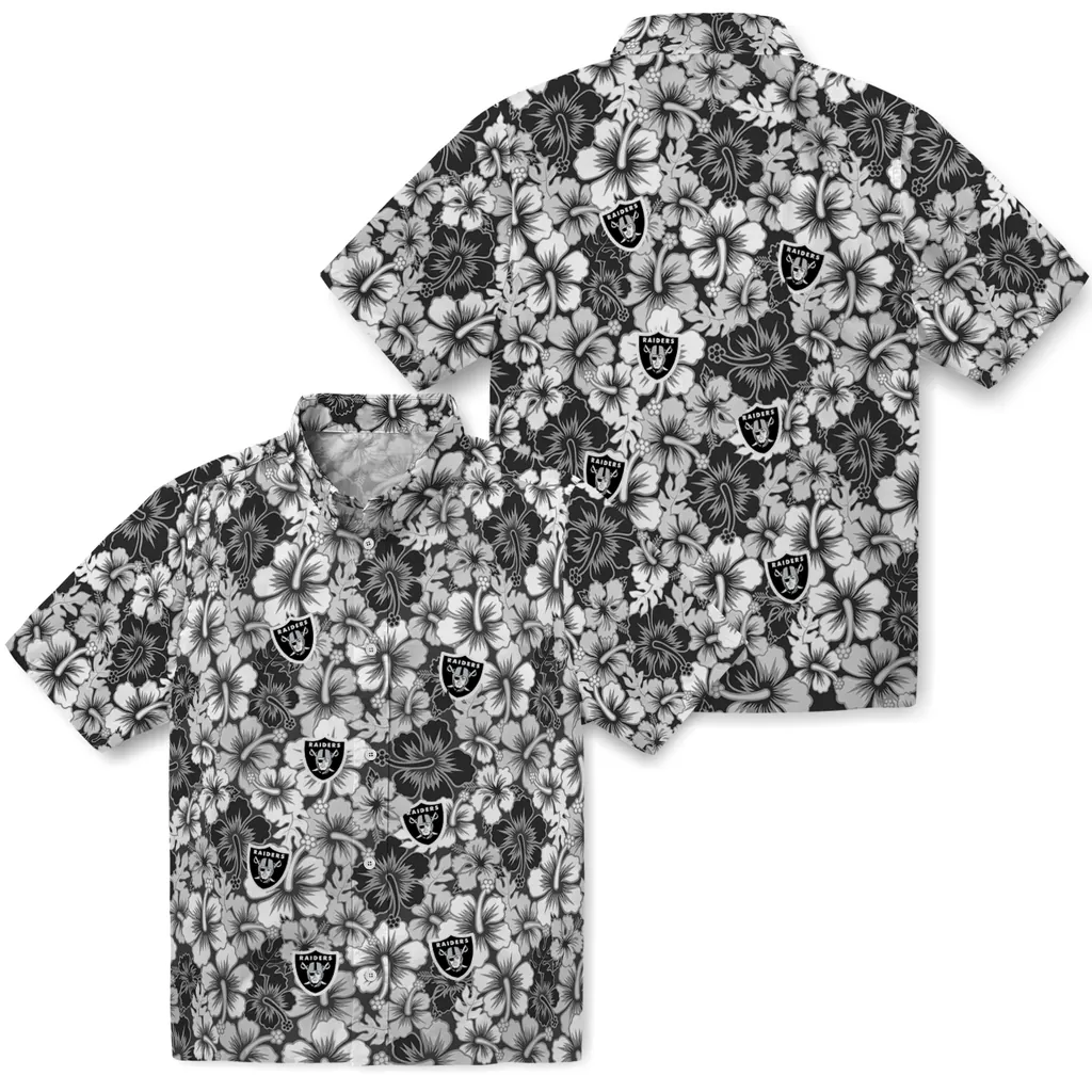 Las Vegas Raiders Hawaiian Shirt - Hibiscus Blooms las vegas raiders hibiscus blooms black hawaiian shirts high quality