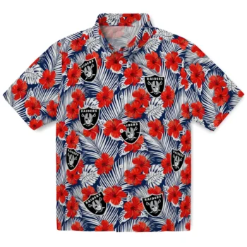 las vegas raiders hibiscus fiesta red royal blue hawaiian shirts best selling