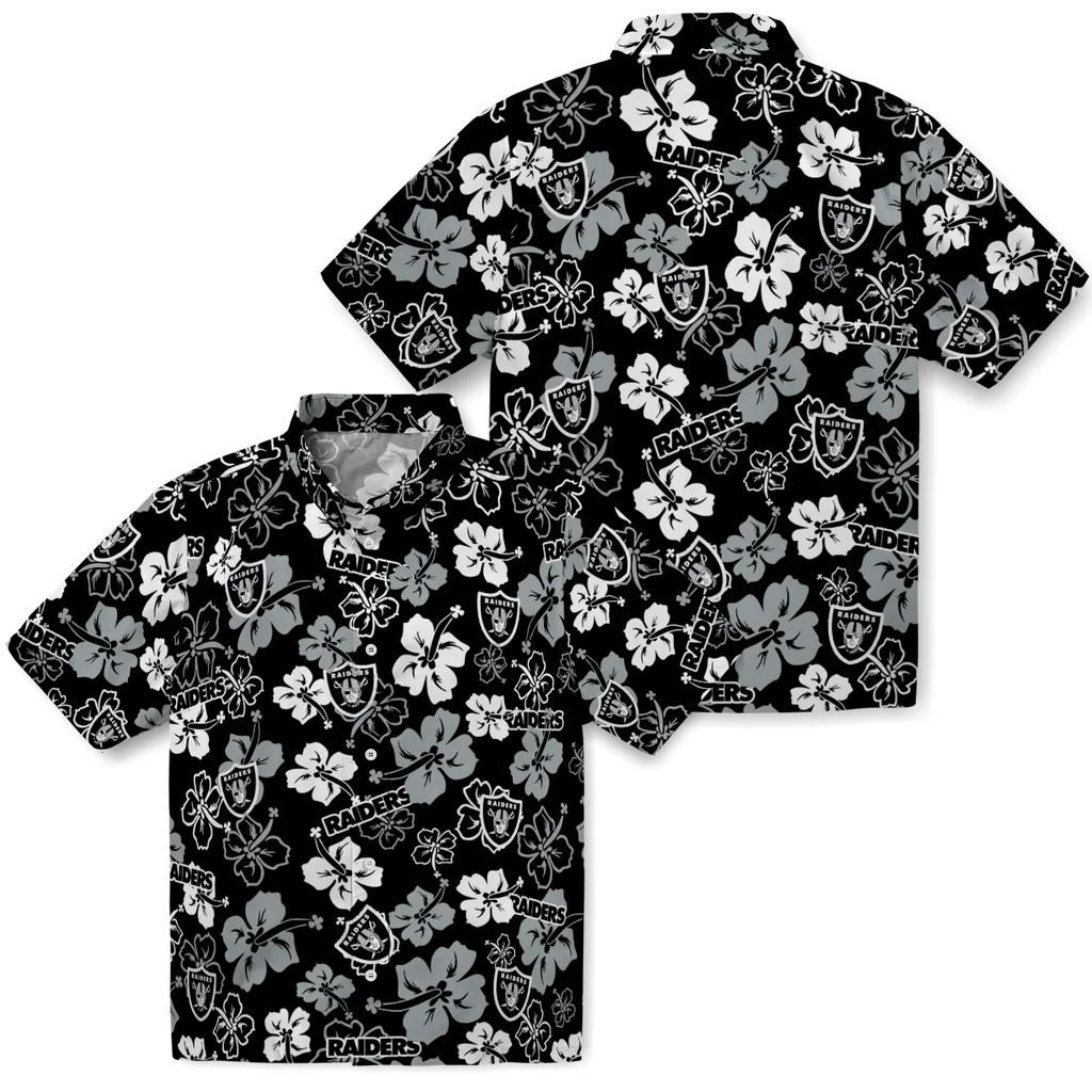Las Vegas Raiders Hawaiian Shirt - Hibiscus Flower Design las vegas raiders hibiscus bloom black hawaiian shirts high quality