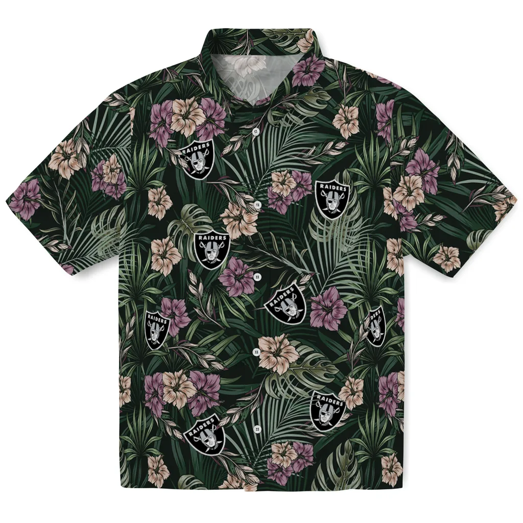 Las Vegas Raiders Hawaiian Shirt - Hibiscus Leaves Pattern las vegas raiders hibiscus leaves pattern green hawaiian shirts best selling