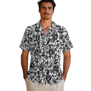 las vegas raiders hibiscus motif black white hawaiian shirts fashion forward