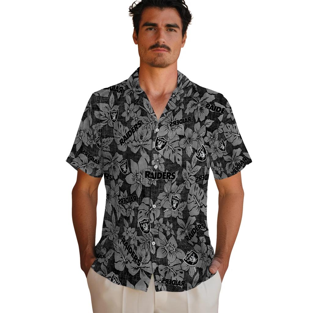 Las Vegas Raiders Hawaiian Shirt - Hibiscus Oasis las vegas raiders hibiscus oasis black hawaiian shirts fashion forward