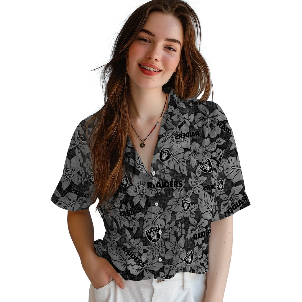 Las Vegas Raiders Hawaiian Shirt - Hibiscus Oasis las vegas raiders hibiscus oasis black hawaiian shirts latest model