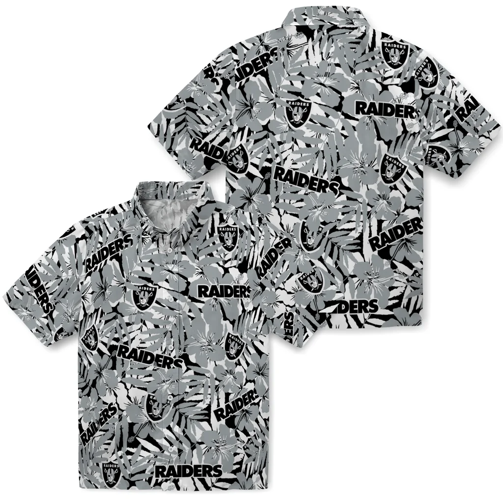 Las Vegas Raiders Hawaiian Shirt - Hibiscus Overlay las vegas raiders hibiscus overlay hawaiian shirts high quality