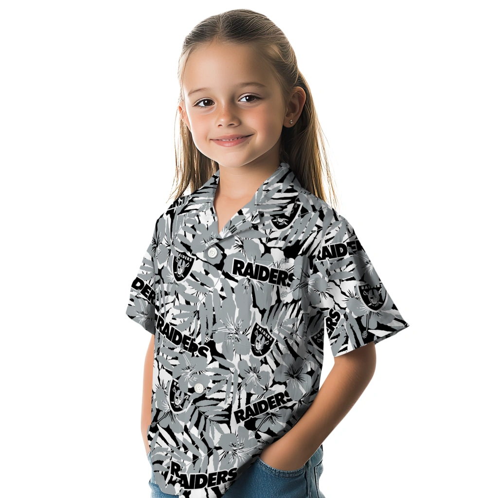 Las Vegas Raiders Hawaiian Shirt - Hibiscus Overlay las vegas raiders hibiscus overlay hawaiian shirts premium grade