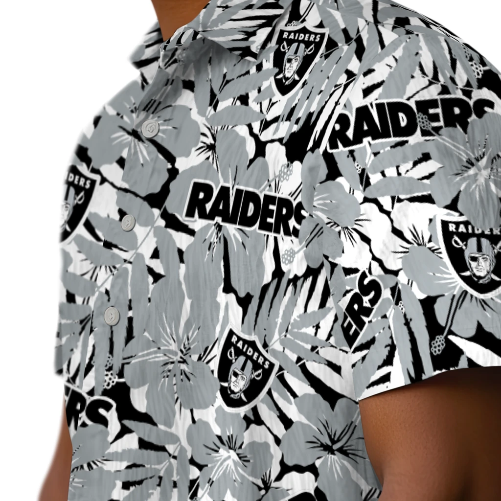 Las Vegas Raiders Hawaiian Shirt - Hibiscus Overlay las vegas raiders hibiscus overlay hawaiian shirts trendy