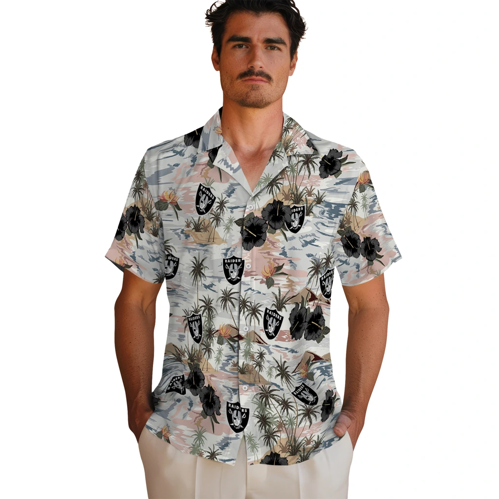 Las Vegas Raiders Hawaiian Shirt - Hibiscus Seaside las vegas raiders hibiscus seaside white hawaiian shirts fashion forward