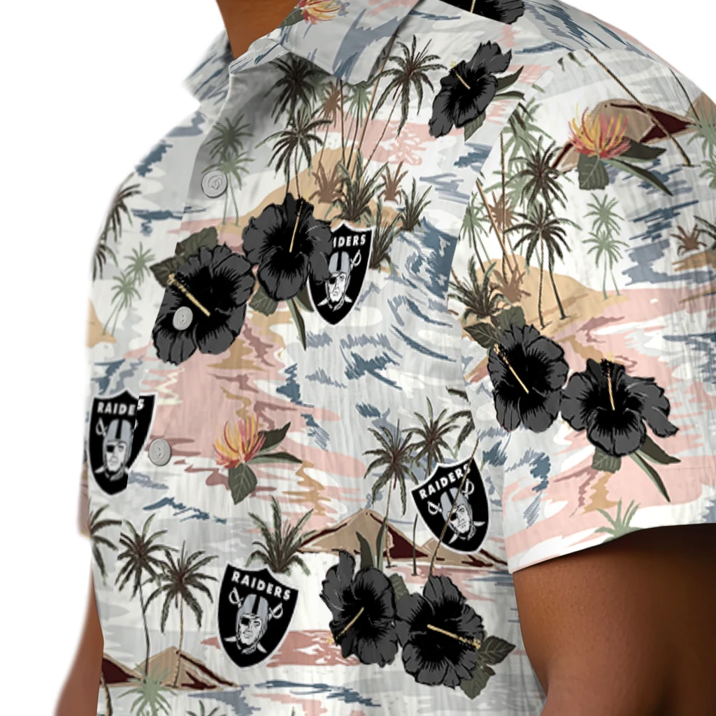 Las Vegas Raiders Hawaiian Shirt - Hibiscus Seaside las vegas raiders hibiscus seaside white hawaiian shirts trendy