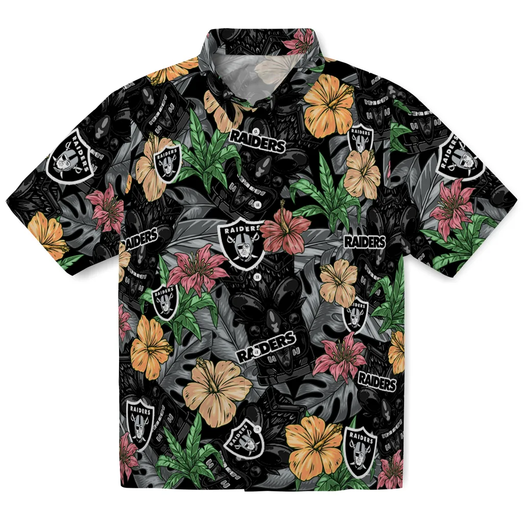 Las Vegas Raiders Hawaiian Shirt - Hibiscus Tiki Jungle las vegas raiders tiki jungle black hawaiian shirts best selling