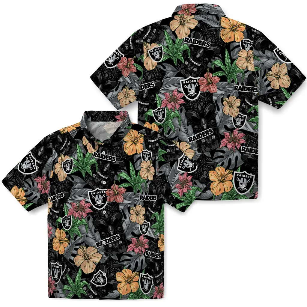 Las Vegas Raiders Hawaiian Shirt - Hibiscus Tiki Jungle las vegas raiders tiki jungle black hawaiian shirts high quality