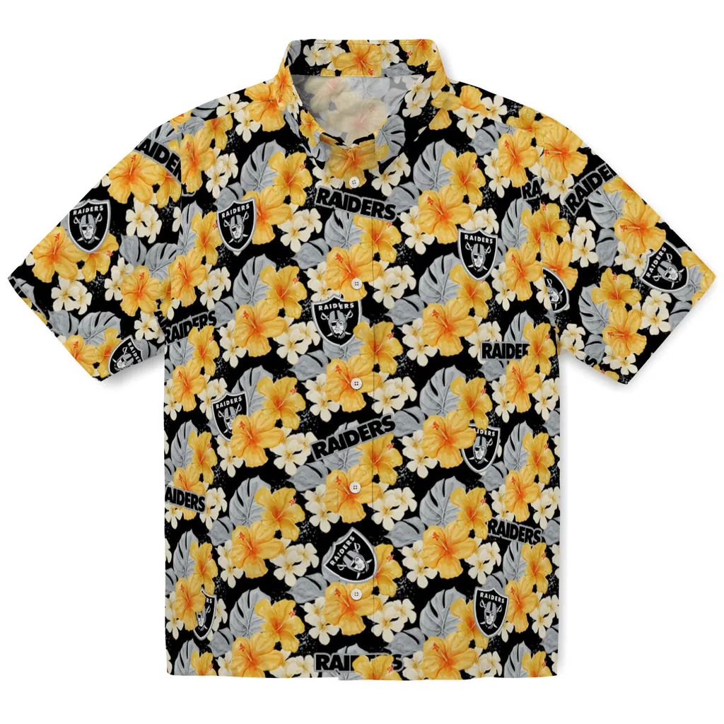 Las Vegas Raiders Hawaiian Shirt - Hibiscus Tropics las vegas raiders hibiscus tropics black yellow hawaiian shirts best selling
