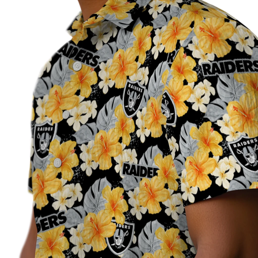 Las Vegas Raiders Hawaiian Shirt - Hibiscus Tropics las vegas raiders hibiscus tropics black yellow hawaiian shirts trendy