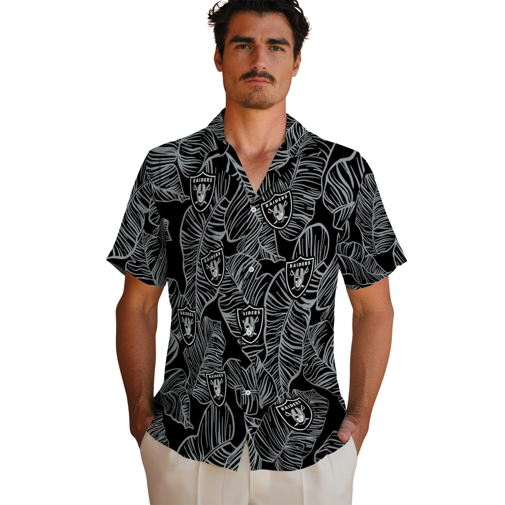 Las Vegas Raiders Hawaiian Shirt - Leaf Outline las vegas raiders leaf outline black hawaiian shirts fashion forward